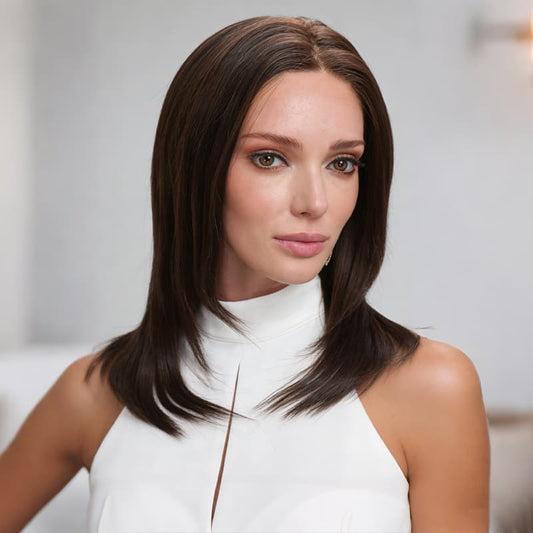 Chestnut Brown Shoulder Length Heat Friendly Synthetic Lace Front Wig (MONO TOP)