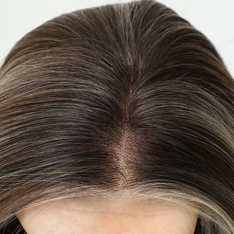 Ash Light Blonde Subtle Brown Sleek Bob Cut Heat Resistant Synthetic Wig Lightweight