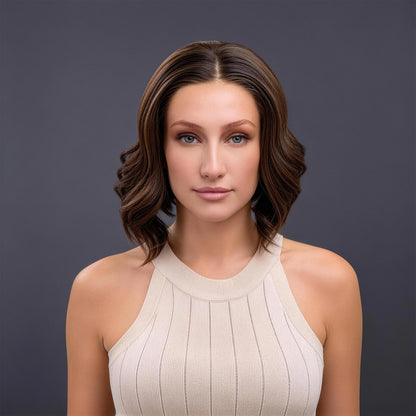 Beige Ash Blonde Brown Shoulder-Length Synthetic Heat-Friendly Wavy Hair Wig