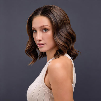 Beige Ash Blonde Brown Shoulder-Length Synthetic Heat-Friendly Wavy Hair Wig