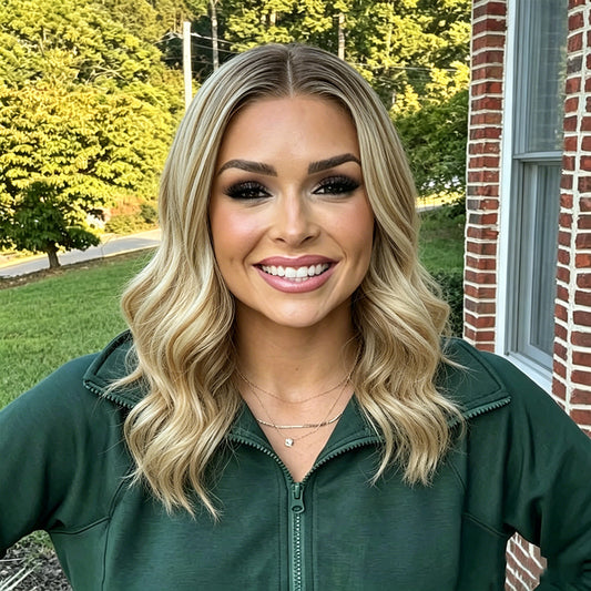 Champagne Blonde Collarbone Length Loose Wave Synthetic Wig Mono Top