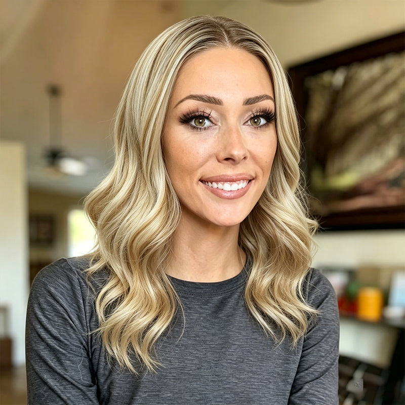 Champagne Blonde Collarbone Length Loose Wave Synthetic Wig Mono Top