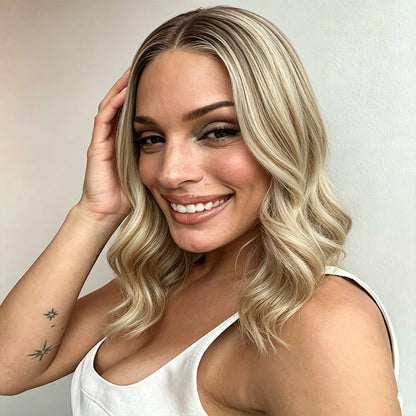 Champagne Blonde Collarbone Length Loose Wave Synthetic Wig Mono Top