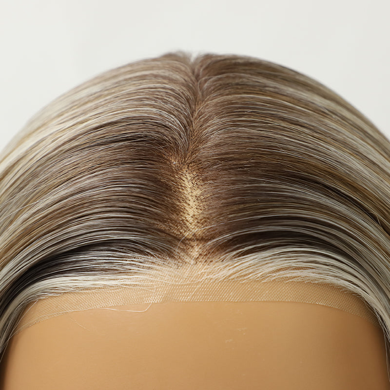 Champagne Blonde Collarbone Length Loose Wave Synthetic Wig Mono Top