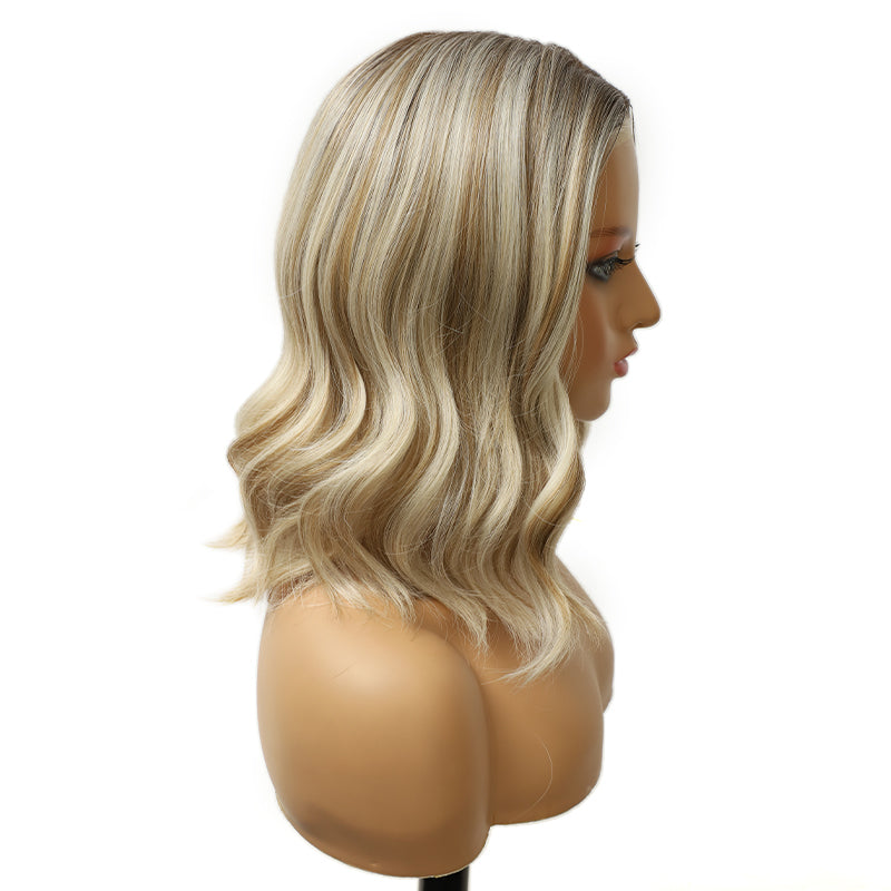 Champagne Blonde Collarbone Length Loose Wave Synthetic Wig Mono Top