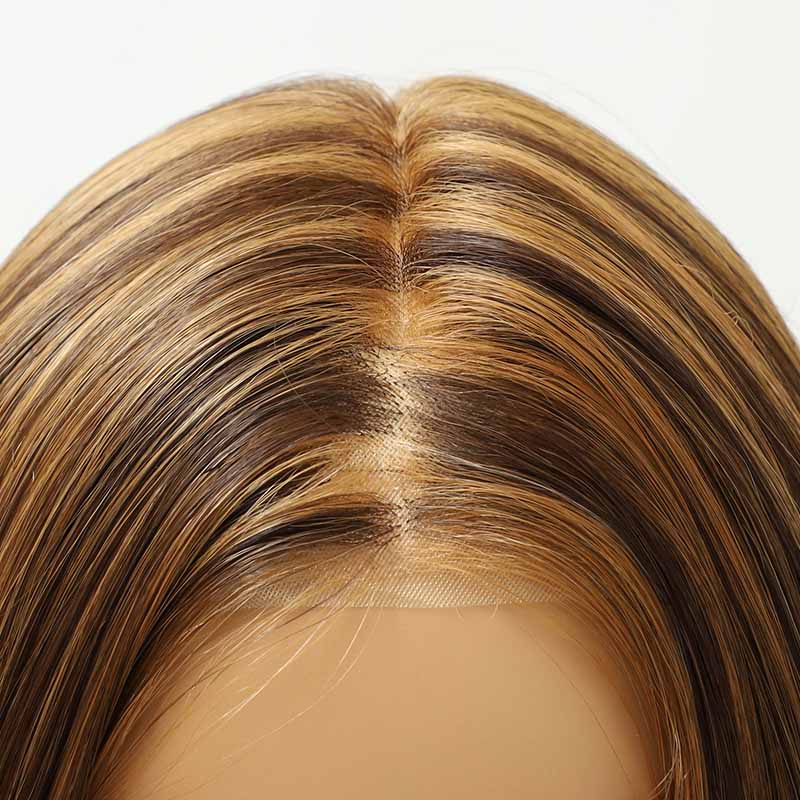Chestnut Brown Highlight Long Body Wave Synthetic Wig Mono Top
