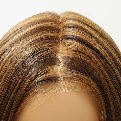 Chestnut Brown Highlight Long Body Wave Synthetic Wig Mono Top