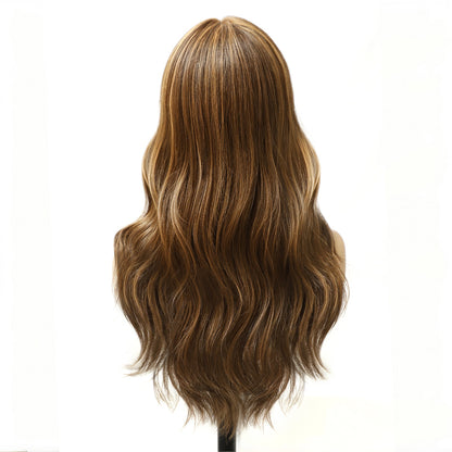 Chestnut Brown Highlight Long Body Wave Synthetic Wig Mono Top