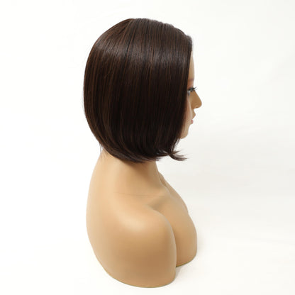 Chocolate Brown Sleek Straight Bob Heat Friendly Synthetic Wig (Mono Top)
