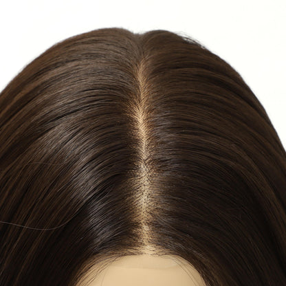 Dark Brown Mid-Length Wavy MONO Top Heat Friendly Synthetic Wig