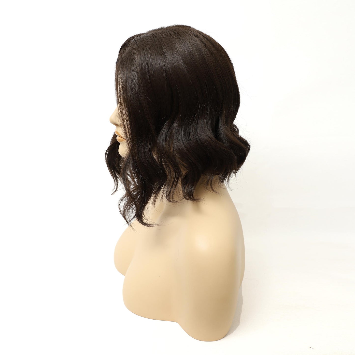 Dark Brown Mid-Length Wavy MONO Top Heat Friendly Synthetic Wig