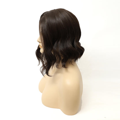 Dark Brown Mid-Length Wavy MONO Top Heat Friendly Synthetic Wig