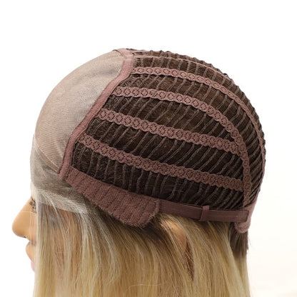 Beige Blonde with Dark Root Shoulder-Length Synthetic Heat-Friendly Wig