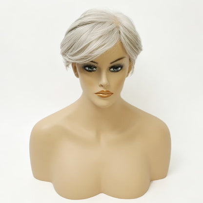 Layered Pixie Cut Silver Gray Synthetic Wig (MONO TOP)