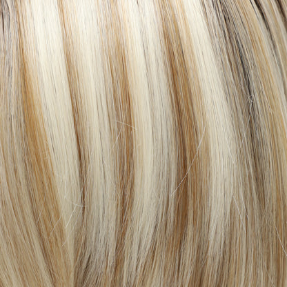 Dark Root Platinum Blonde Highlights Long Straight Synthetic Wig Mono Top Nature Look