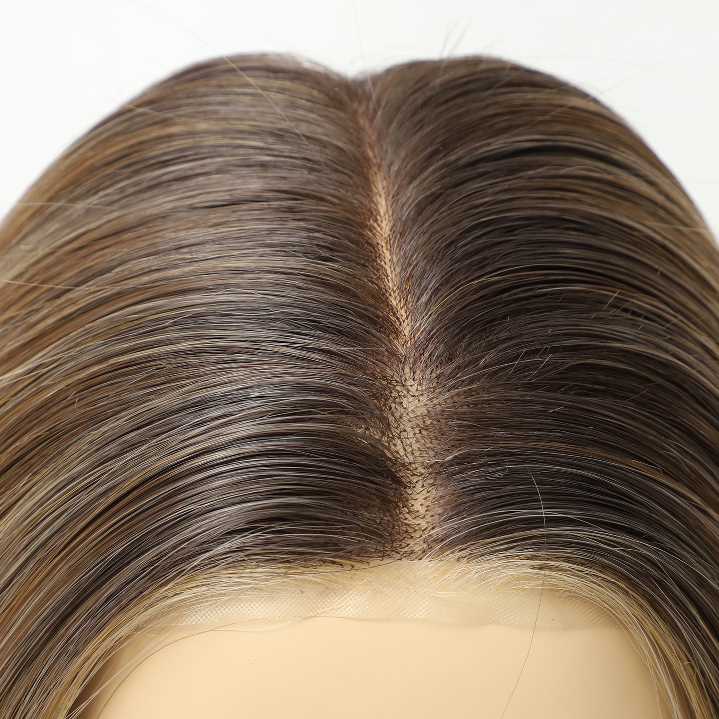 Honey Blonde Brown Long Straight Synthetic Hair Wig With Mono Top Natural Look
