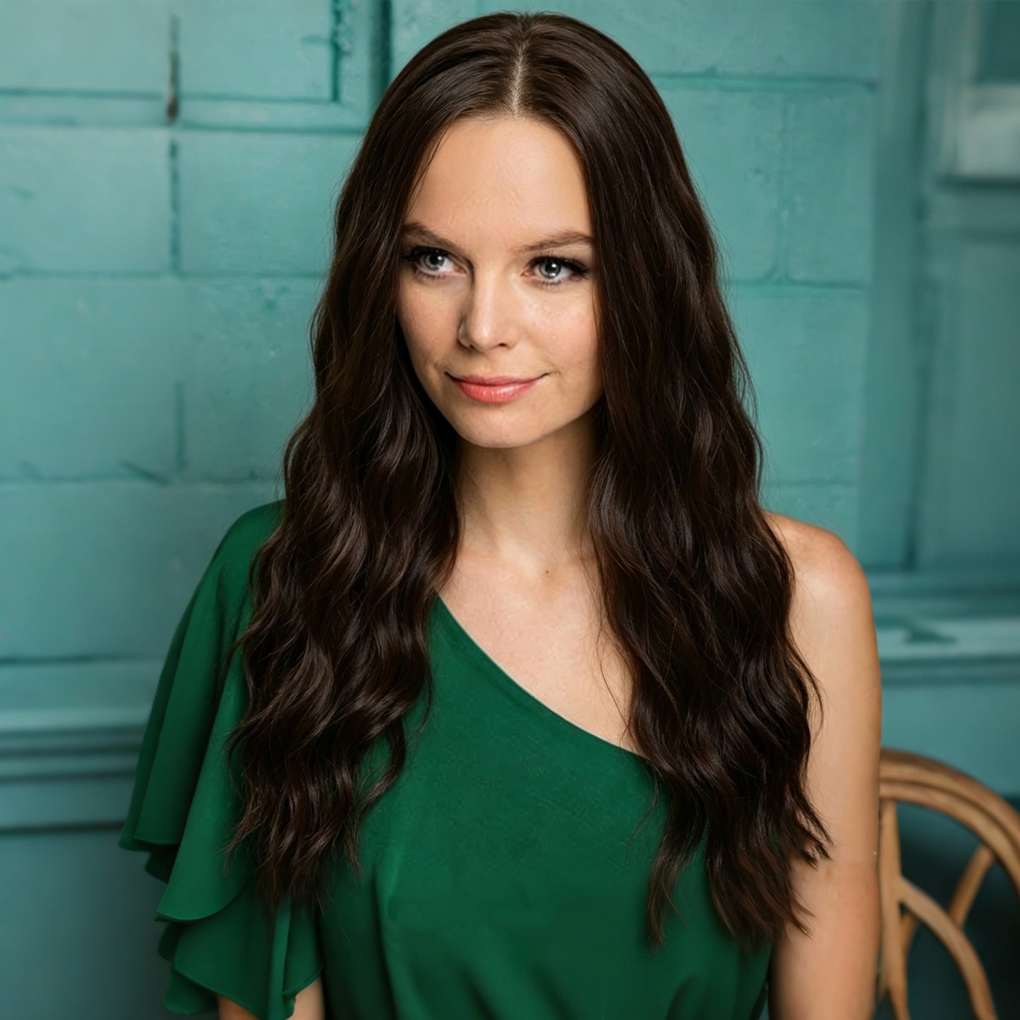 Dark Brown Wave MONO Top Synthetic Wig for Women Natural Looking Heat-Friendly Fiber