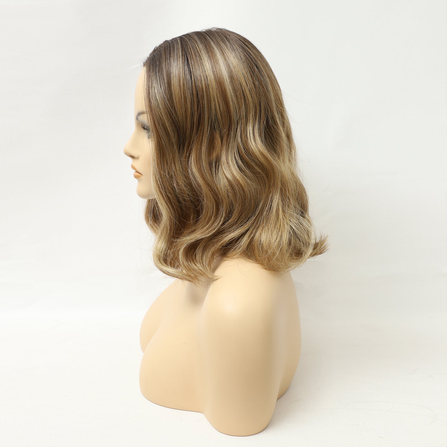Dark Root Champagne Blonde Wavy Bob MONO Top Synthetic Wig Natural-Looking