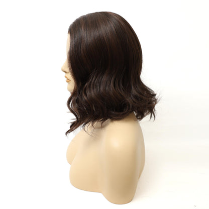 Chocolate Brown Shoulder Length Natural Wave Synthetic Wig Mono Top