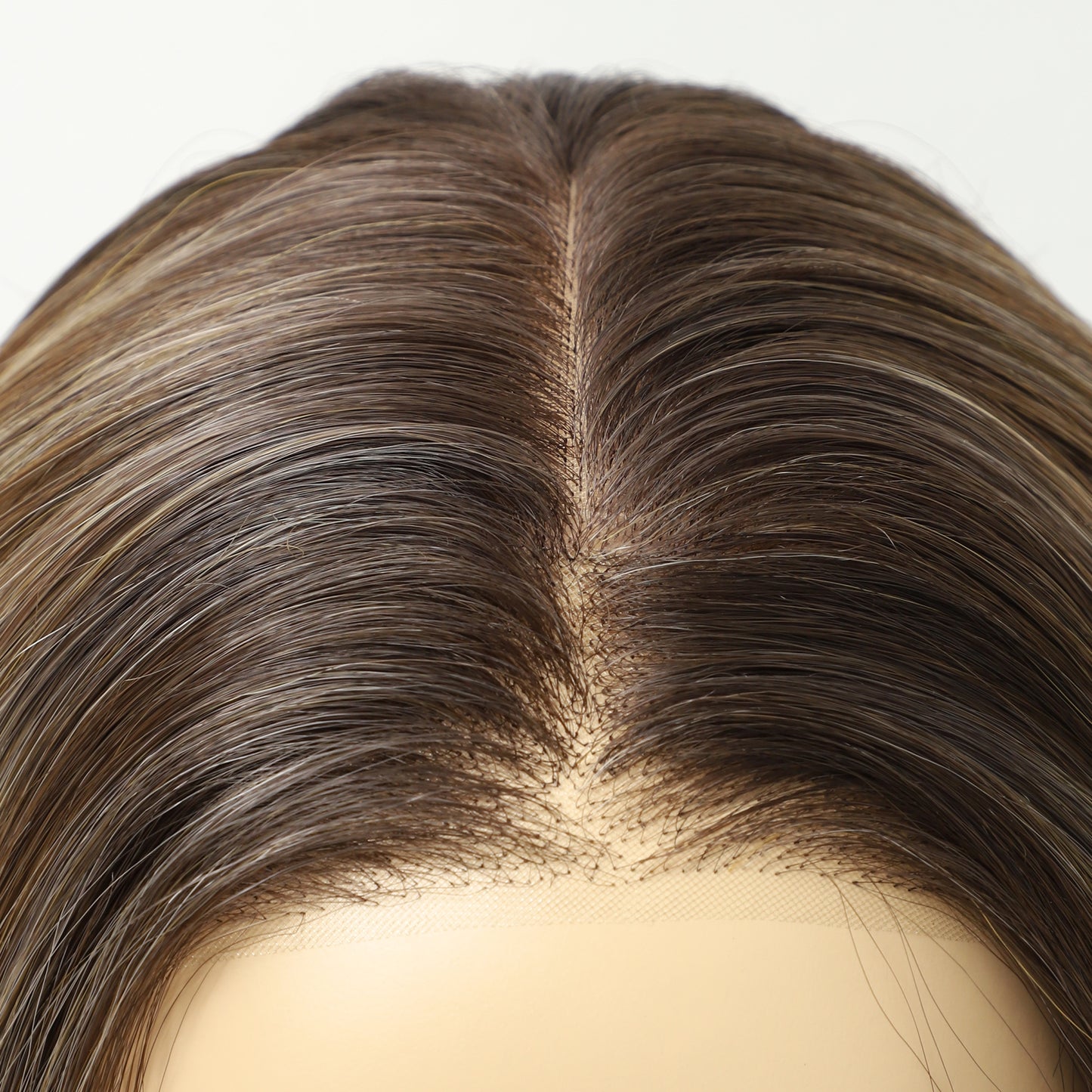 Dark Root Champagne Blonde Wavy Bob MONO Top Synthetic Wig Natural-Looking