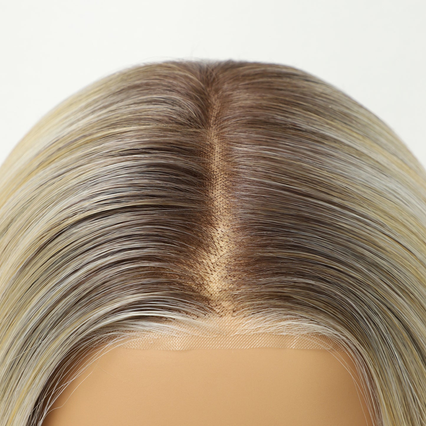 Dark Root Champagne Blonde Wavy Bob MONO Top Synthetic Wig Natural-Looking