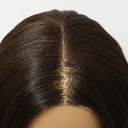 Chocolate Brown Shoulder Length Natural Wave Synthetic Wig Mono Top