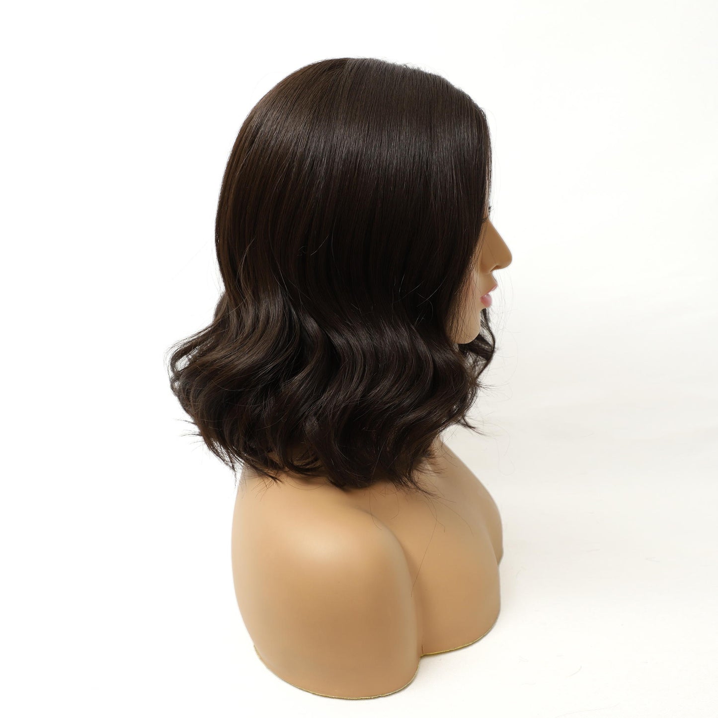 Chocolate Brown Shoulder Length Natural Wave Synthetic Wig Mono Top