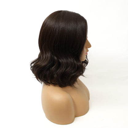 Chocolate Brown Shoulder Length Natural Wave Synthetic Wig Mono Top