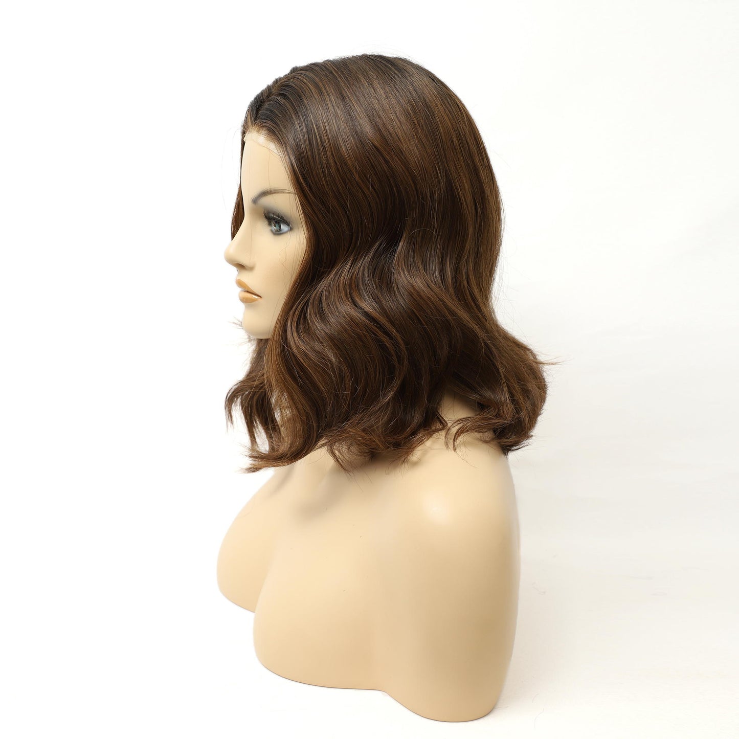 Chocolate Brown Shoulder Length Natural Wave Synthetic Wig Mono Top