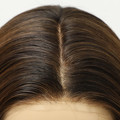 Chocolate Brown Shoulder Length Natural Wave Synthetic Wig Mono Top
