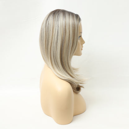 Ash Beige Blonde Highlighted Layered Wavy MONO Top Synthetic Wig
