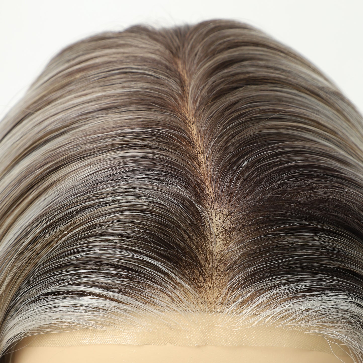 Ash Beige Blonde Highlighted Layered Wavy MONO Top Synthetic Wig