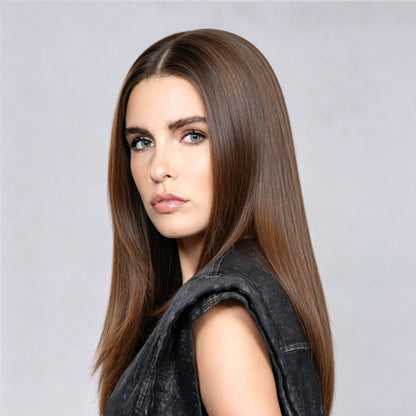 Medium Brown Straight MONO Top Synthetic Wig for Women Lightweight Hair