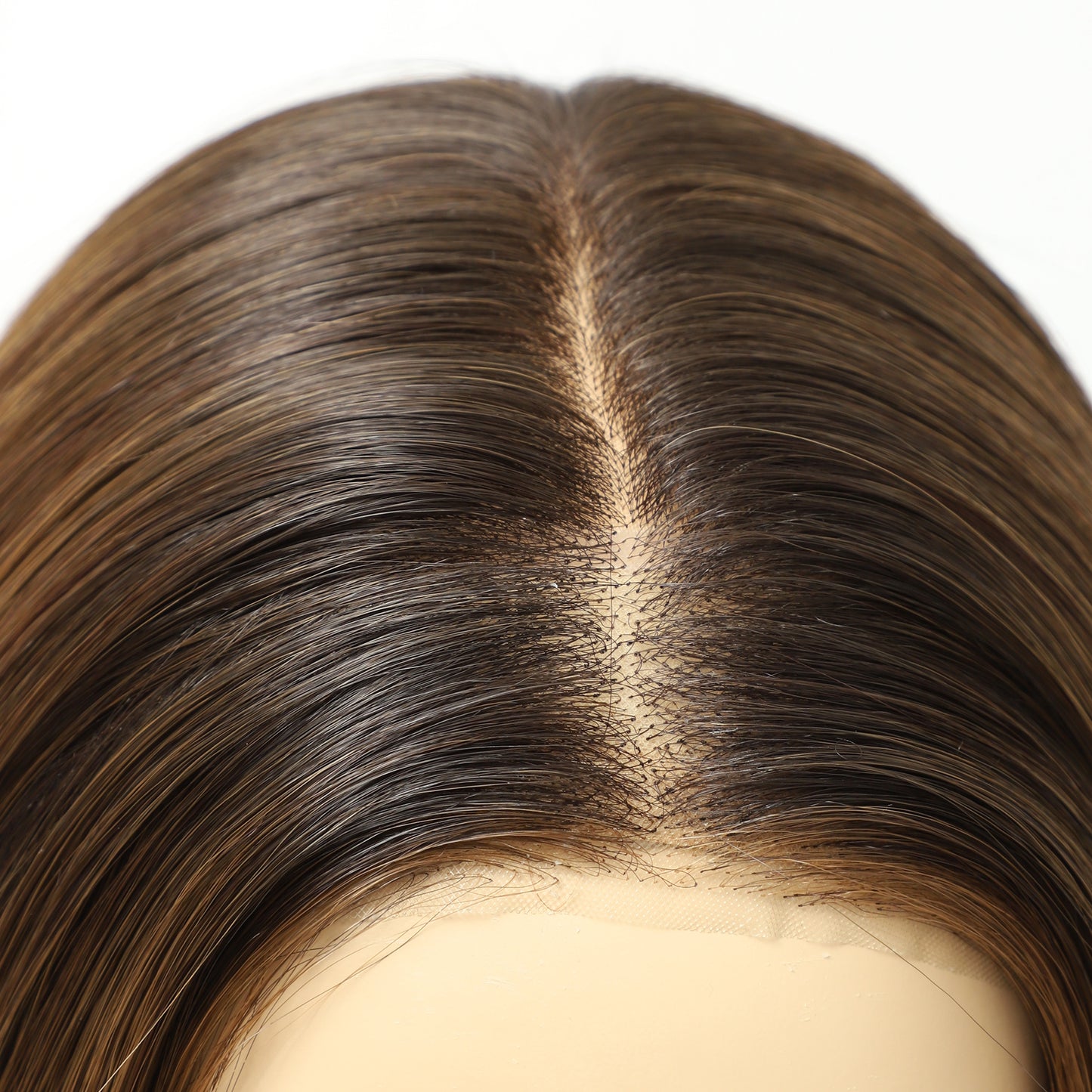 Medium Brown Straight MONO Top Synthetic Wig for Women Lightweight Hair