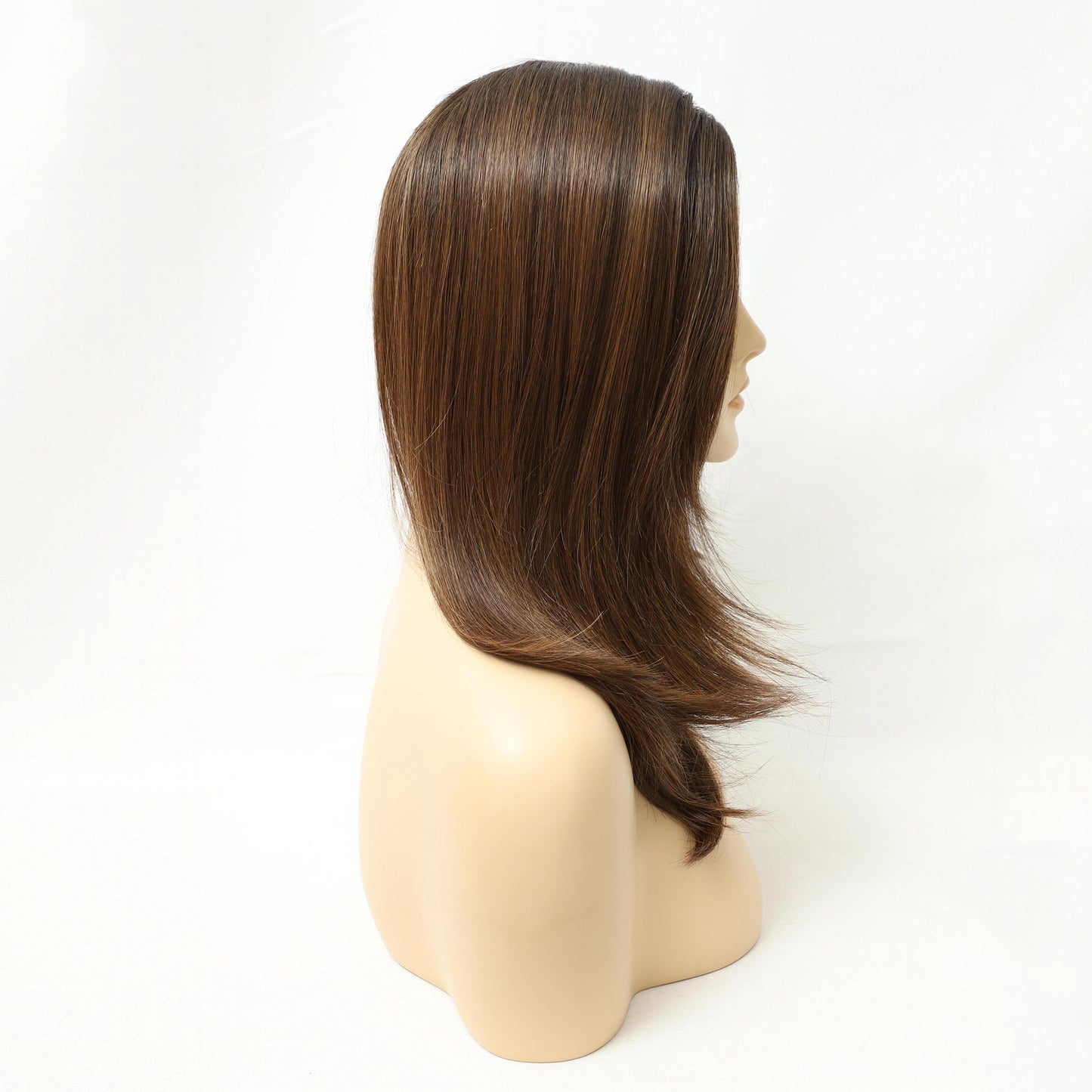 Medium Brown Straight MONO Top Synthetic Wig for Women Lightweight Hair