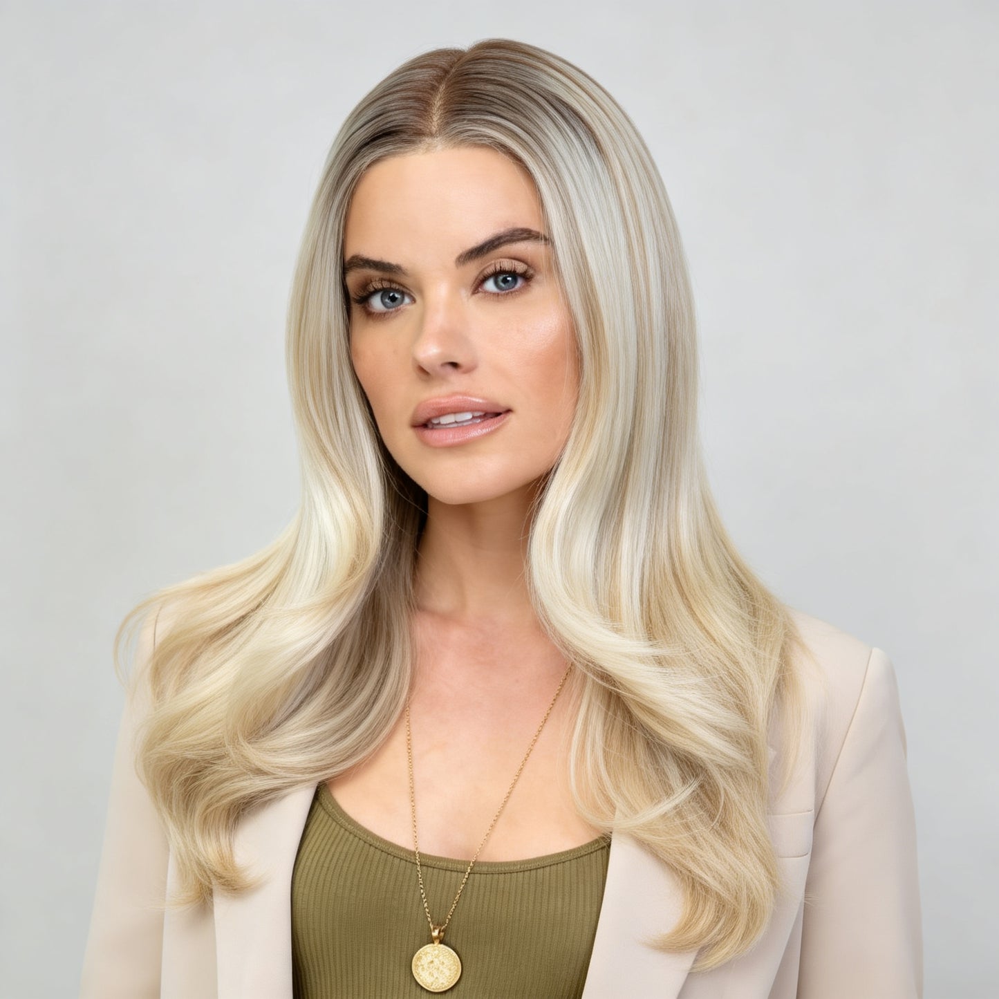 Ash Honey Blonde Straight MONO Top Synthetic Wig Natural Looking Hair