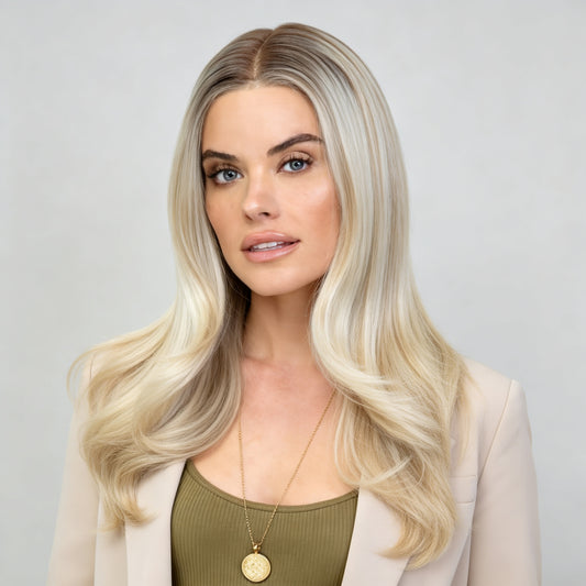Ash Honey Blonde Straight MONO Top Synthetic Wig Natural Looking Hair