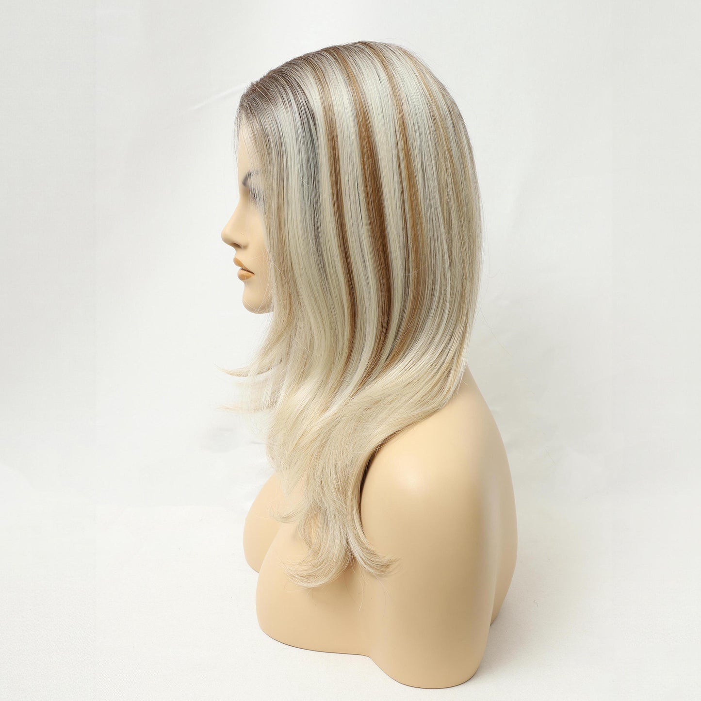 Ash Honey Blonde Straight MONO Top Synthetic Wig Natural Looking Hair