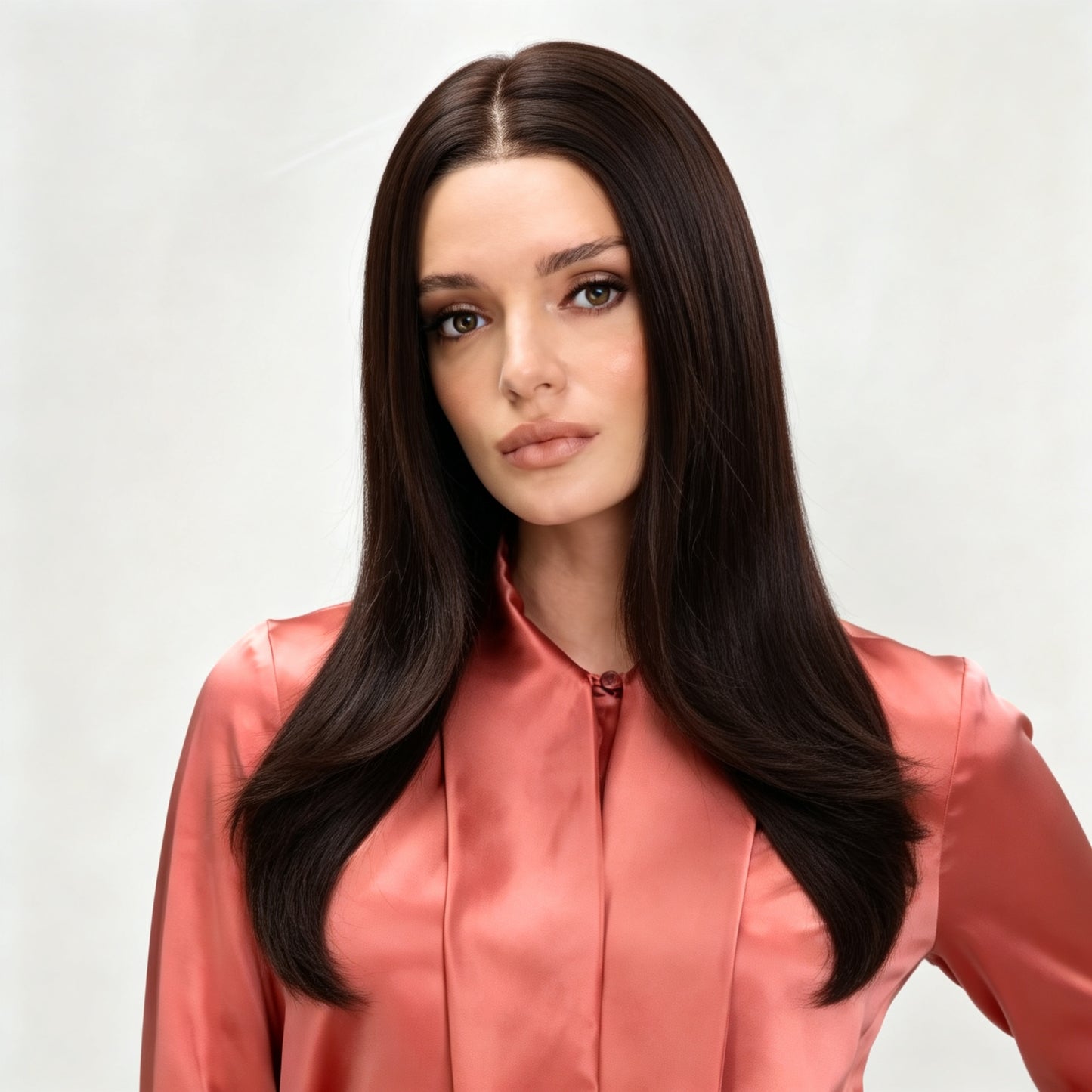 Medium Brown Straight MONO Top Synthetic Wig for Women Lightweight Hair