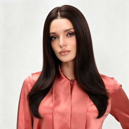 Medium Brown Straight MONO Top Synthetic Wig for Women Lightweight Hair