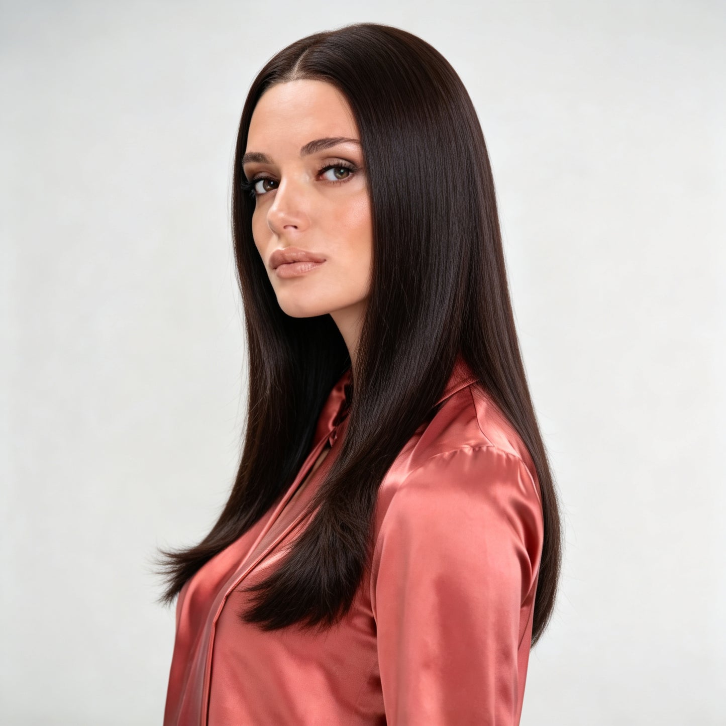 Medium Brown Straight MONO Top Synthetic Wig for Women Lightweight Hair