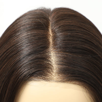 Medium Brown Straight MONO Top Synthetic Wig for Women Lightweight Hair