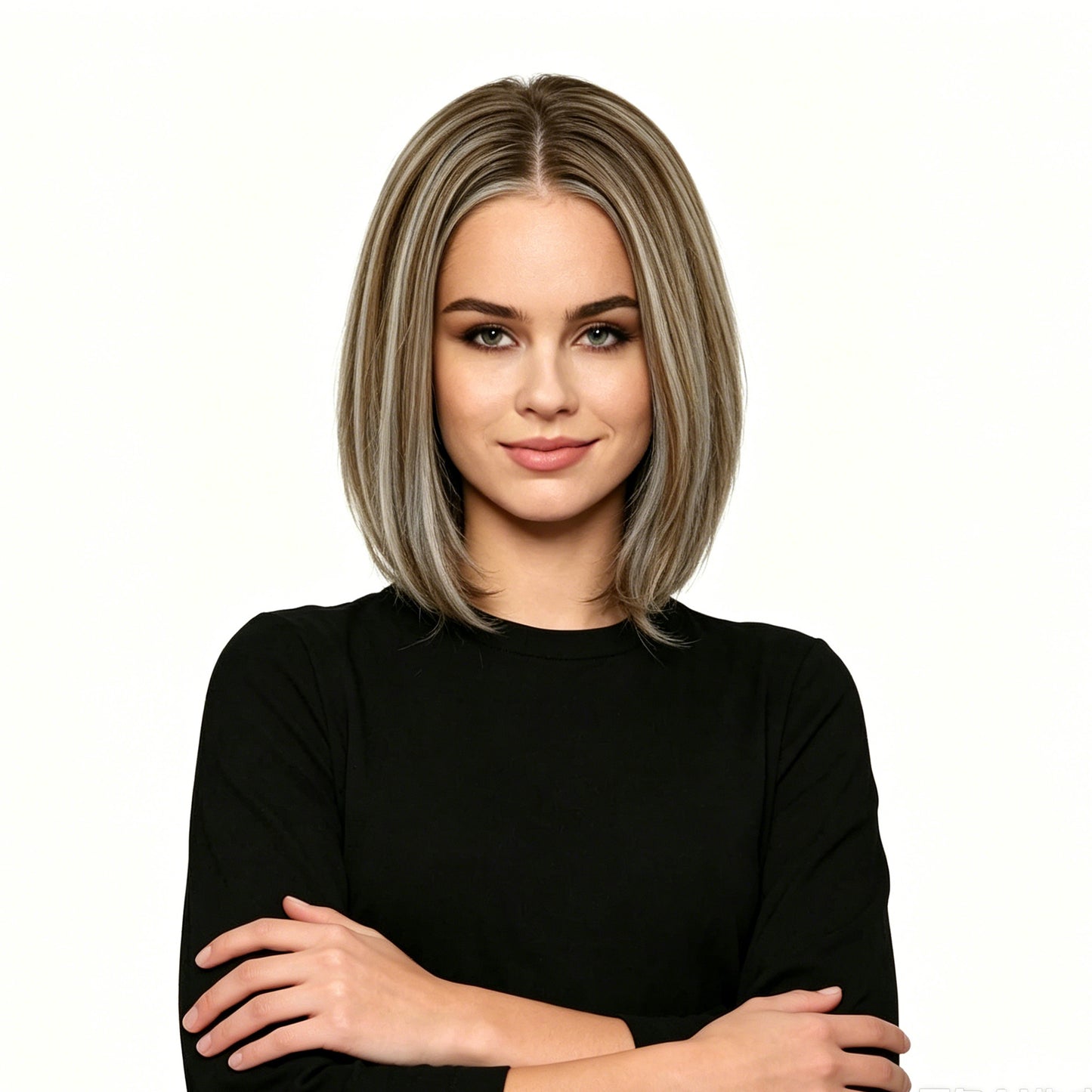 Blonde Brown Balayage Straight Shot Bob Synthetic Wig Mono Top Heat-Friendly