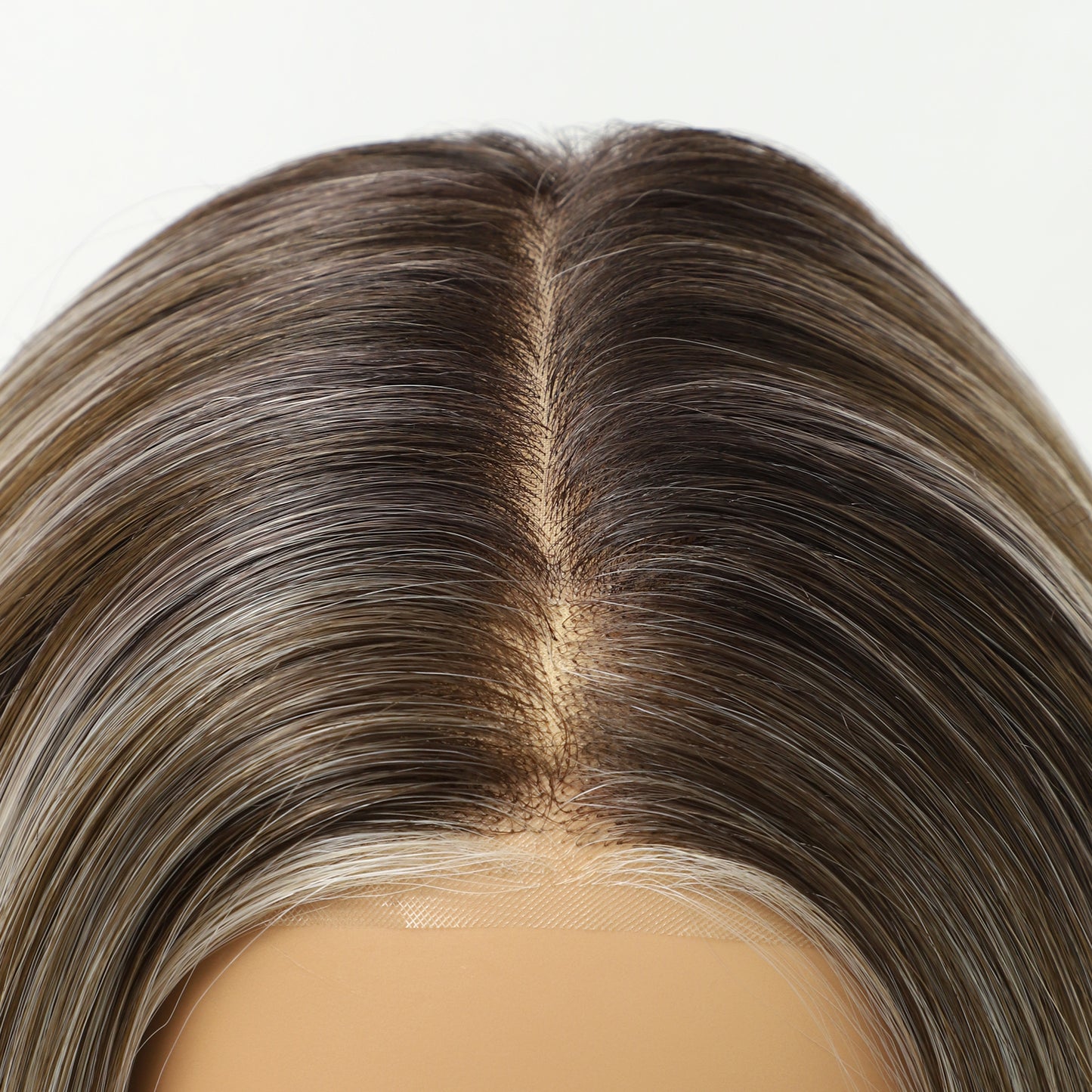 Blonde Brown Balayage Straight Shot Bob Synthetic Wig Mono Top Heat-Friendly