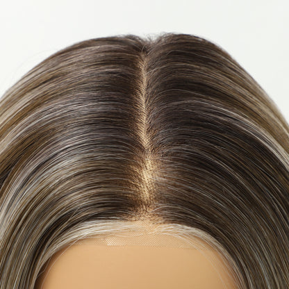Blonde Brown Balayage Straight Shot Bob Synthetic Wig Mono Top Heat-Friendly