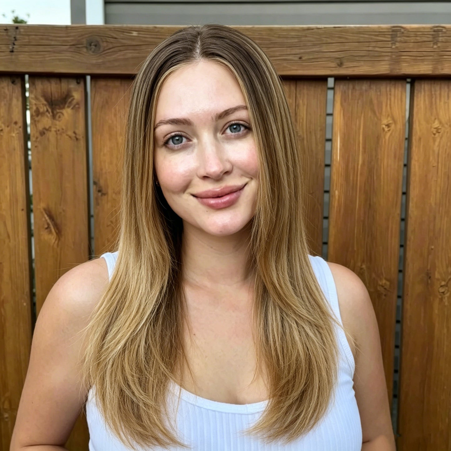 Honey Blonde Brown Long Straight Mono Top Synthetic Wig Beginner Friendly