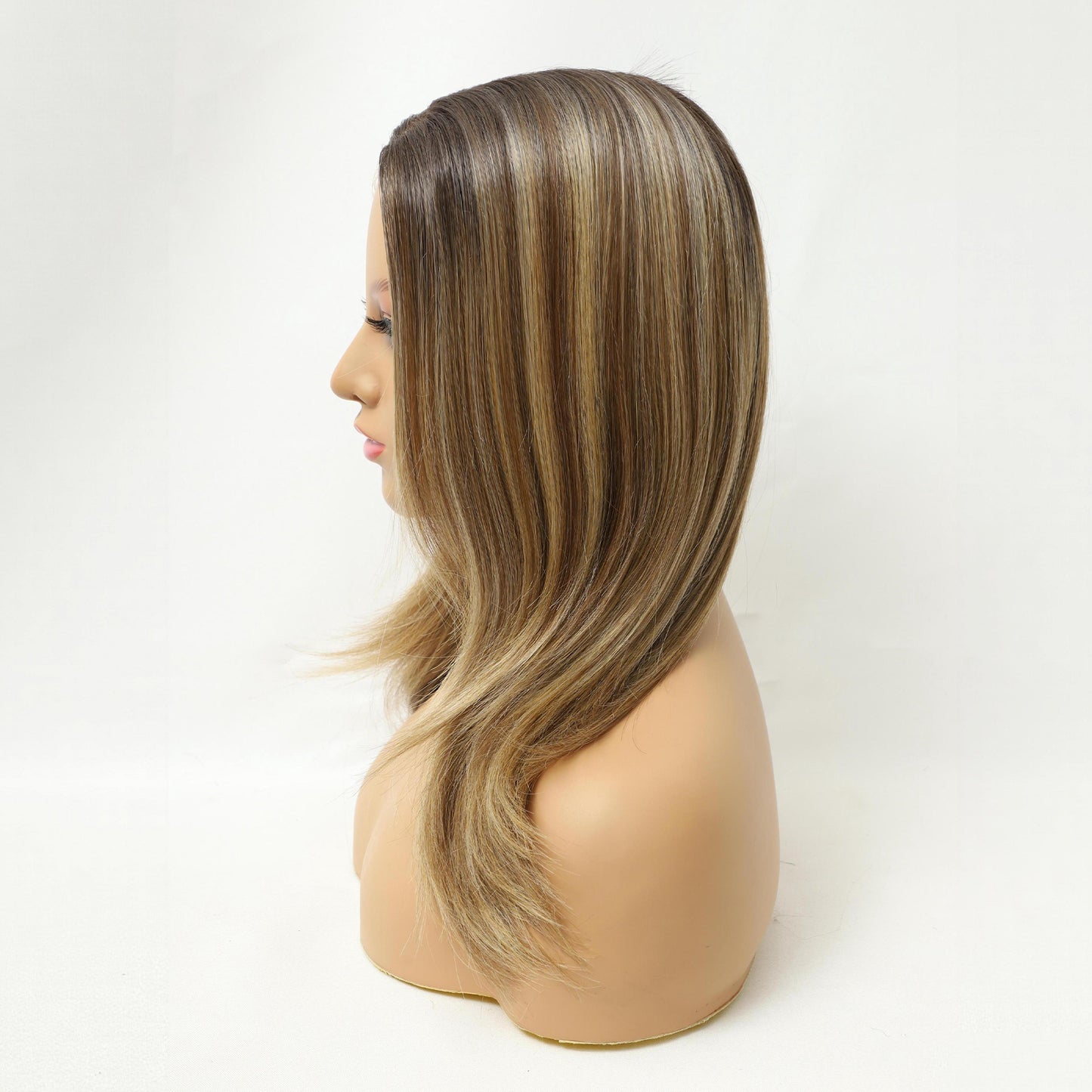 Honey Blonde Brown Long Straight Mono Top Synthetic Wig Beginner Friendly