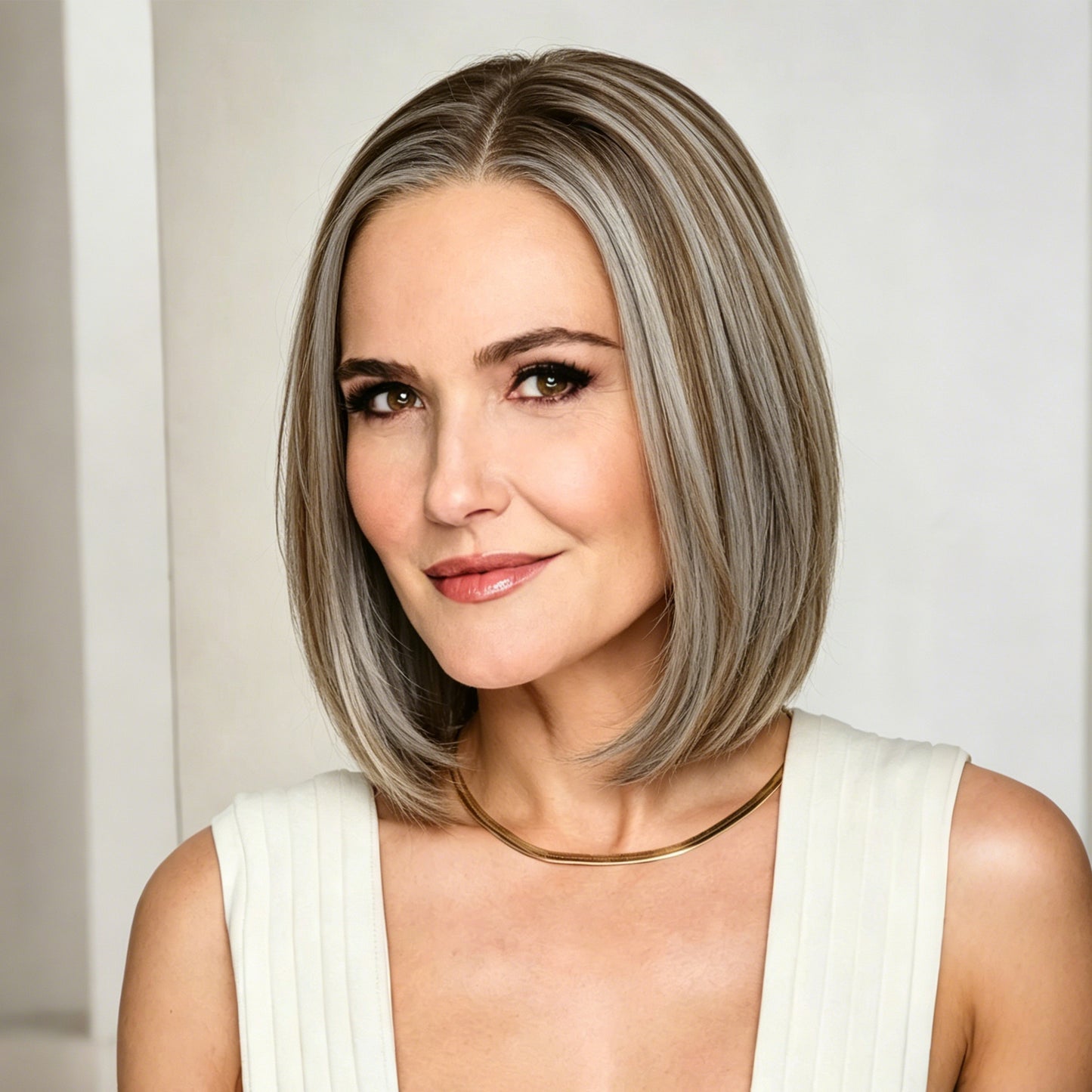 Blonde Highlight Straight Short Bob Synthetic Wig Sleek Natural Look
