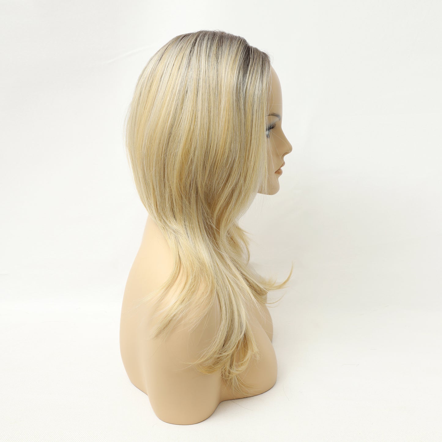 Dark Rooted Honey Blonde Long Straight Layered Synthetic Wig Mono Top