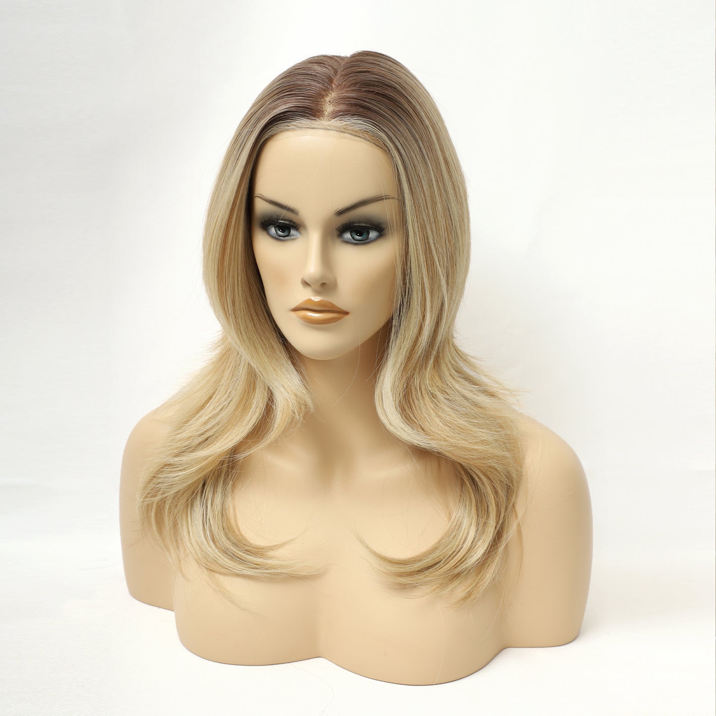 Luxury Honey Blonde Long Wavy Synthetic Wig Heat-Friendly Mono Top